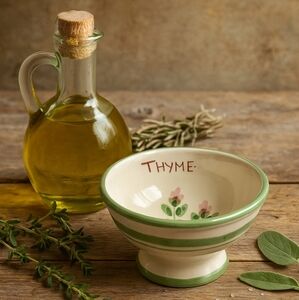 Williams Sonoma Herbs‎ Flora Thyme Pedastal Bowl, Italian Earthenware, Italy